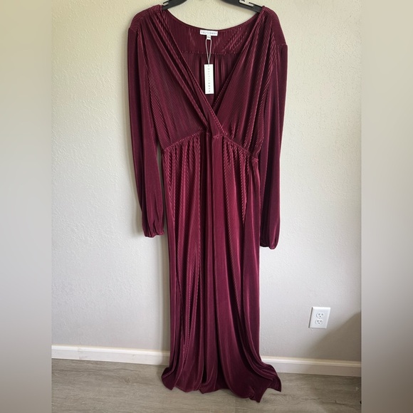 NWT Baltic Born Wine Red Accordion Long Bishop Sleeve A-Line Dress Womens XXXL - Picture 1 of 6